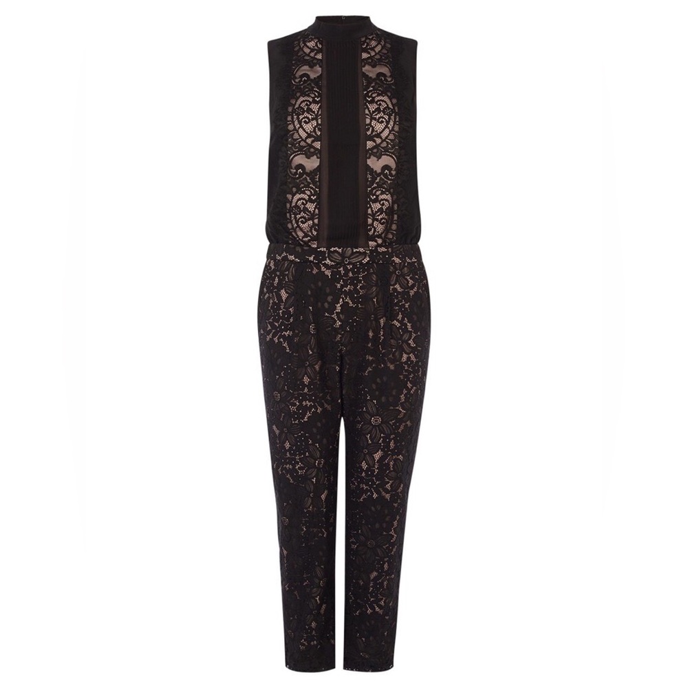 NWOT Karen Millen Size 2 One-Piece Sleeveless Lace & Silk Jumpsuit